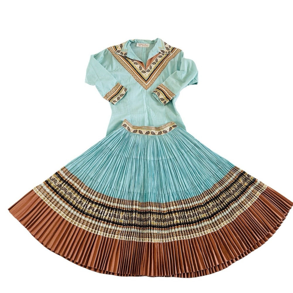 Vintage 1950s Desert Flower Fiesta Western Square Dance Skirt Blouse Set XS/S